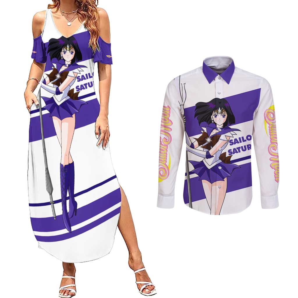 Sailor Saturn - Sailor Moon Couples Matching Summer Maxi Dress and Long Sleeve Button Shirt Anime Style