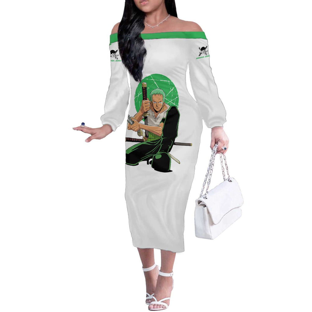 Roronoa Zoro - Straw Hat - One Piece Off The Shoulder Long Sleeve Dress Anime Style