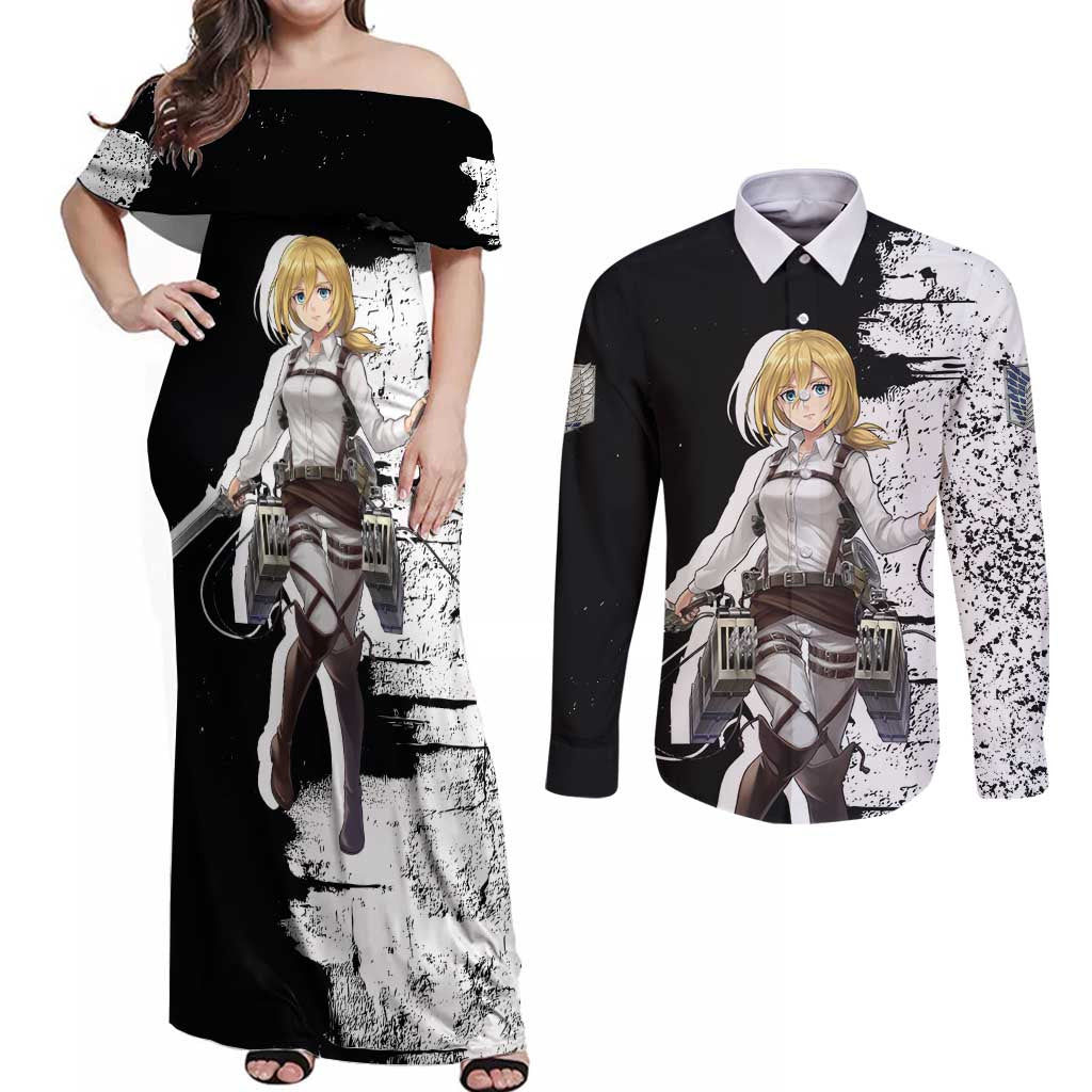 Historia Reiss - Attack On Titan Couples Matching Off Shoulder Maxi Dress and Long Sleeve Button Shirt Anime Style