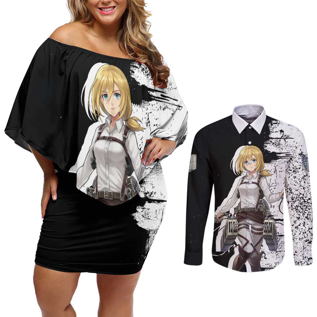 Historia Reiss - Attack On Titan Couples Matching Off Shoulder Short Dress and Long Sleeve Button Shirt Anime Style