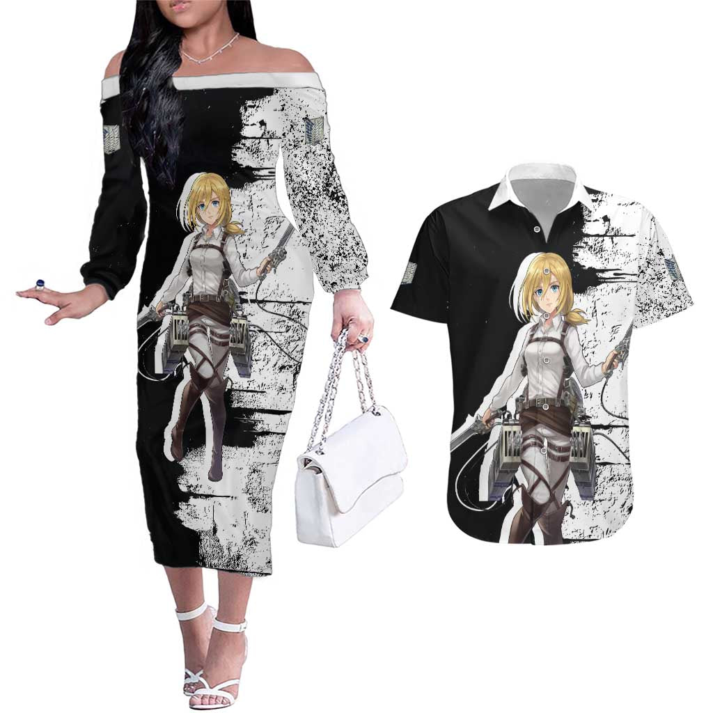 Historia Reiss - Attack On Titan Couples Matching Off The Shoulder Long Sleeve Dress and Hawaiian Shirt Anime Style