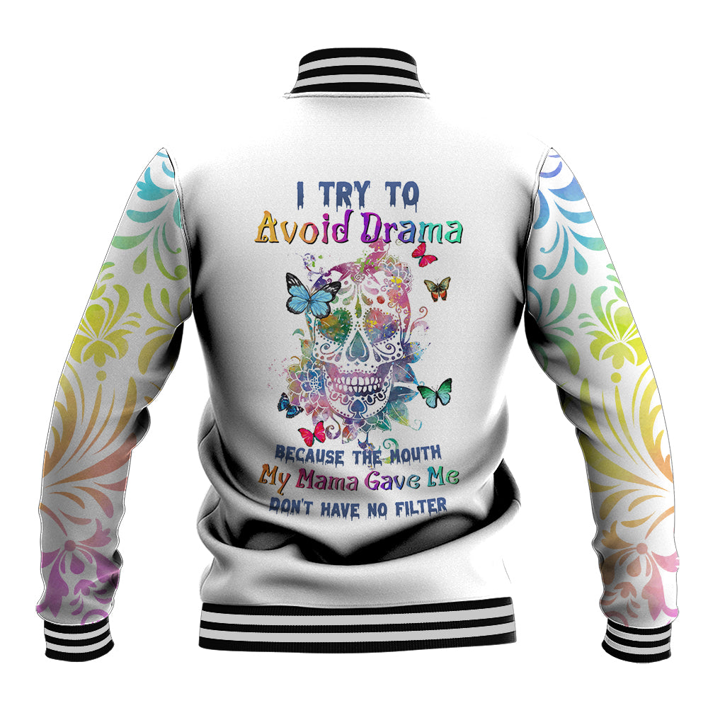 i-try-to-avoid-drama-sugar-skull-colorful-baseball-jacket