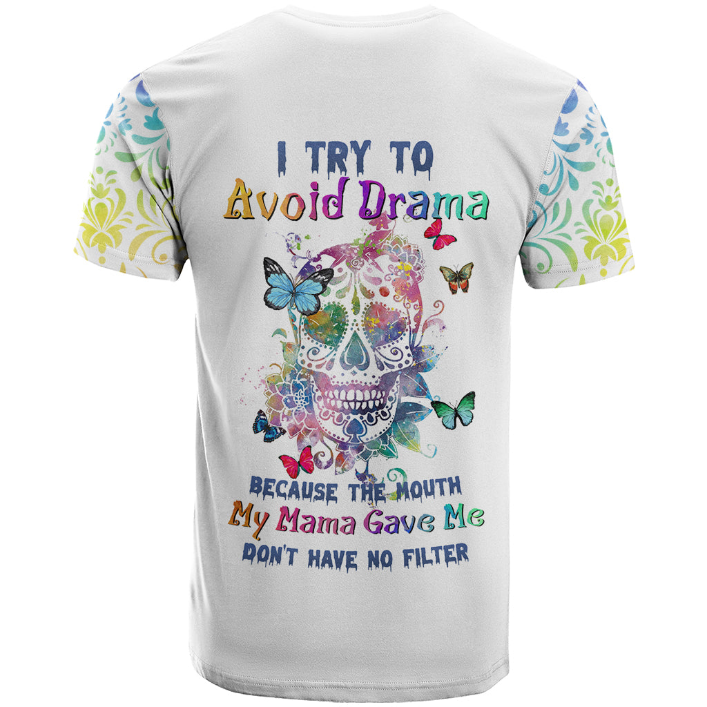 i-try-to-avoid-drama-sugar-skull-colorful-t-shirt