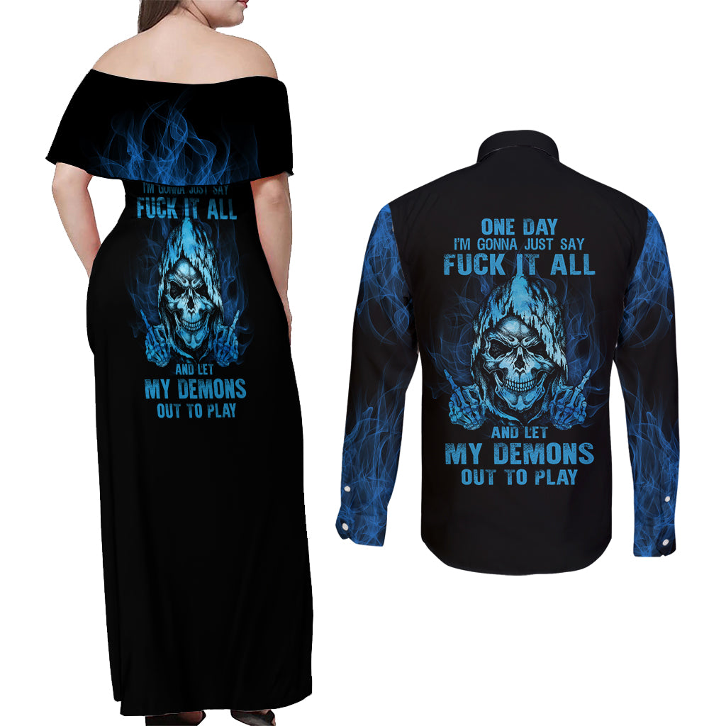 my-demons-out-to-play-skull-couples-matching-off-shoulder-maxi-dress-and-long-sleeve-button-shirt