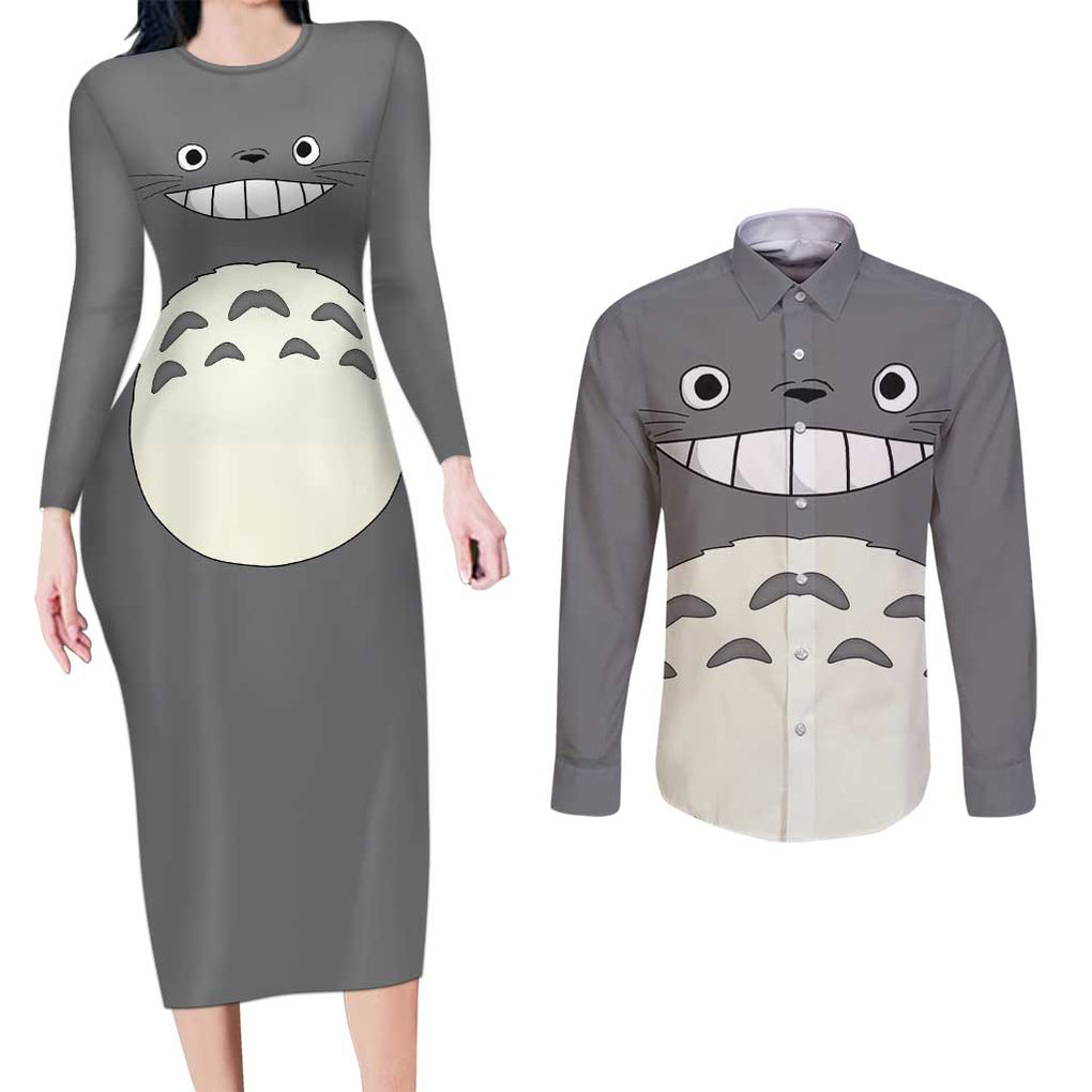 Totoro - My Neighbor Totoro Couples Matching Long Sleeve Bodycon Dress and Long Sleeve Button Shirt Anime Style