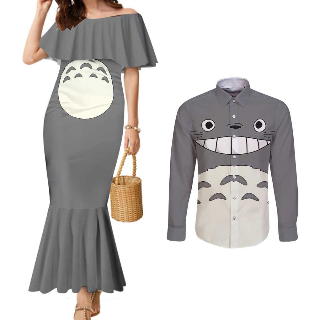 Totoro - My Neighbor Totoro Couples Matching Mermaid Dress and Long Sleeve Button Shirt Anime Style