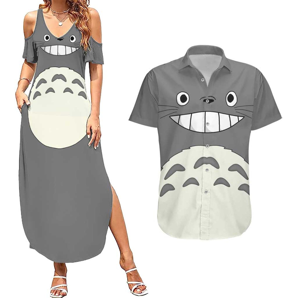 Totoro - My Neighbor Totoro Couples Matching Summer Maxi Dress and Hawaiian Shirt Anime Style