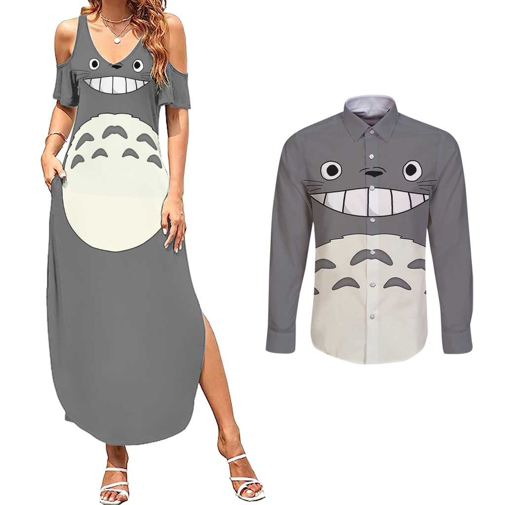 Totoro - My Neighbor Totoro Couples Matching Summer Maxi Dress and Long Sleeve Button Shirt Anime Style