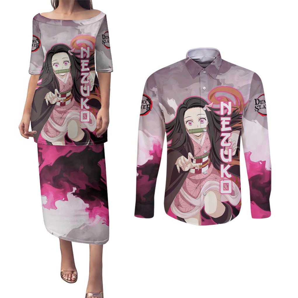 Nezuko - Demon Slayer Couples Matching Puletasi and Long Sleeve Button Shirt Anime Style