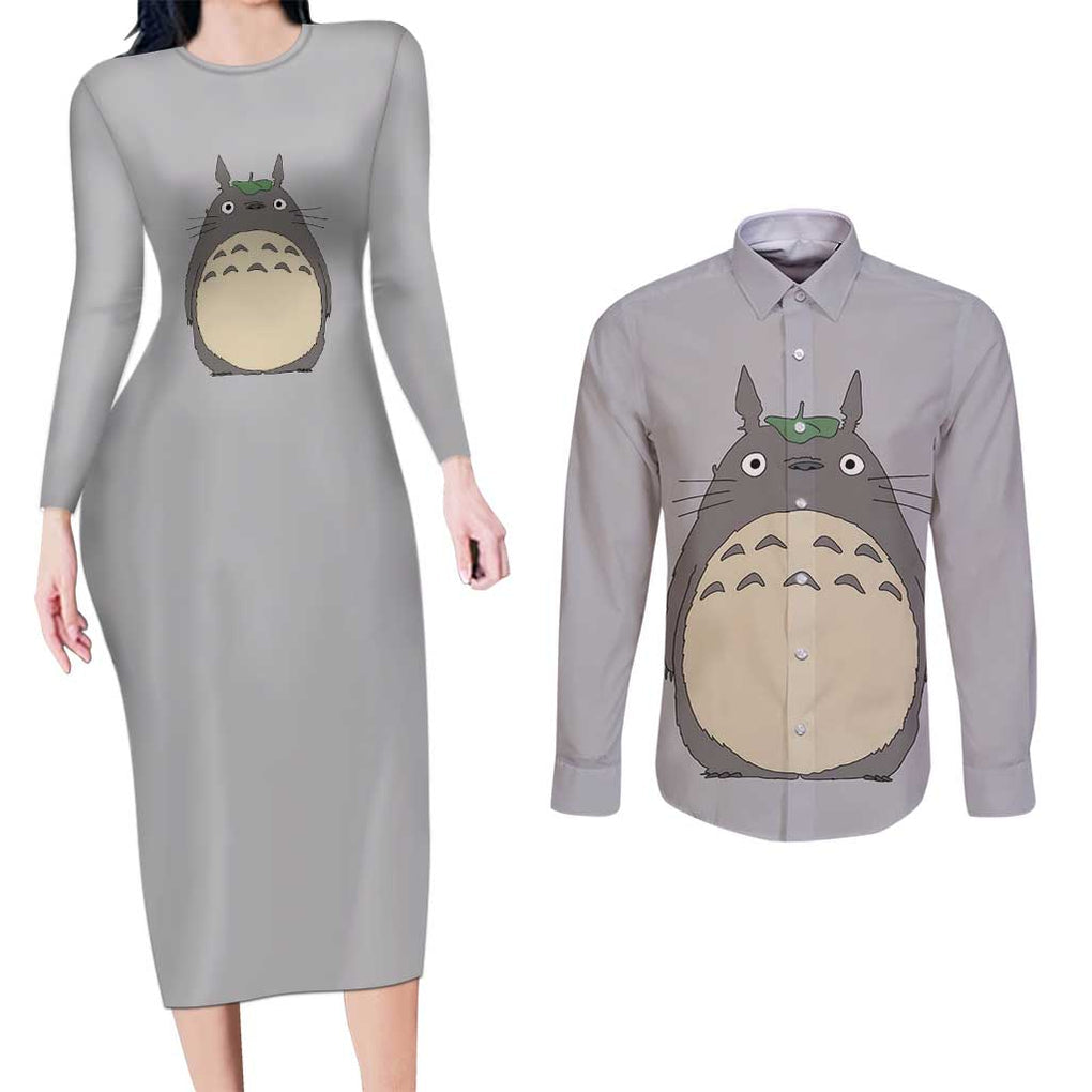 Totoro My Neighbor Totoro Couples Matching Long Sleeve Bodycon Dress and Long Sleeve Button Shirt Ghibli Anime Style