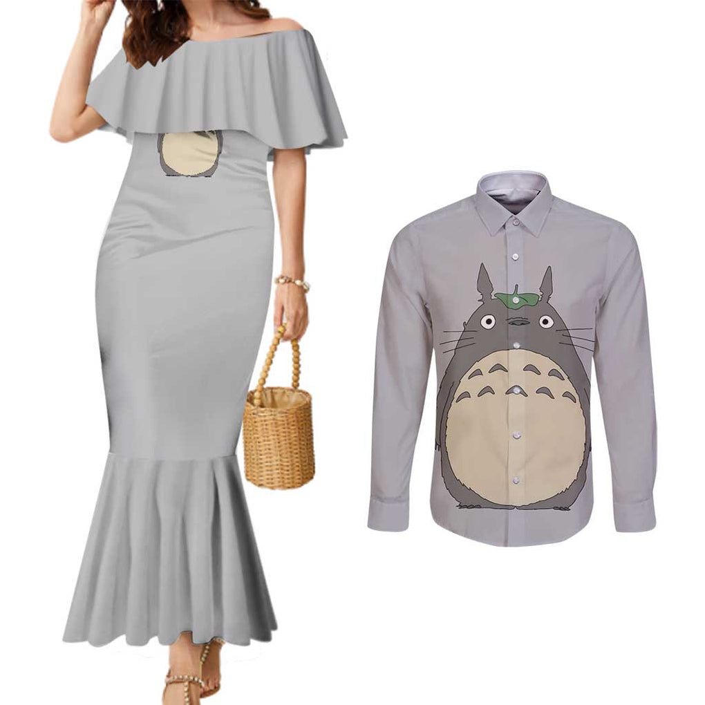 Totoro My Neighbor Totoro Couples Matching Mermaid Dress and Long Sleeve Button Shirt Ghibli Anime Style