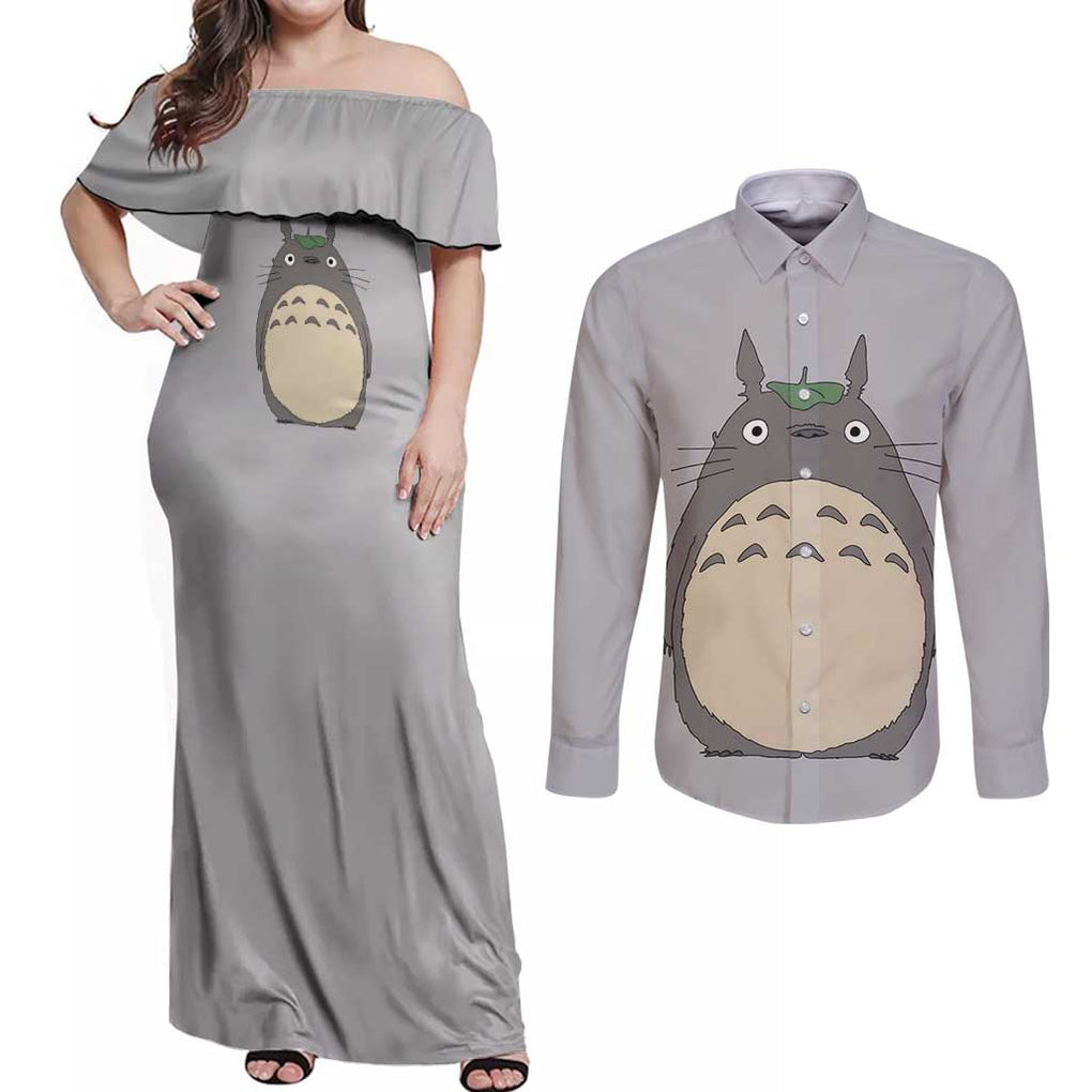 Totoro My Neighbor Totoro Couples Matching Off Shoulder Maxi Dress and Long Sleeve Button Shirt Ghibli Anime Style