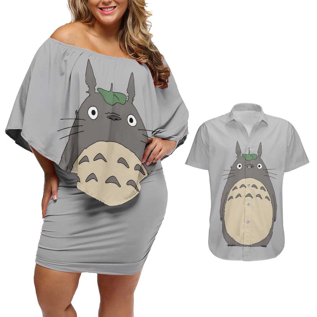 Totoro My Neighbor Totoro Couples Matching Off Shoulder Short Dress and Hawaiian Shirt Ghibli Anime Style