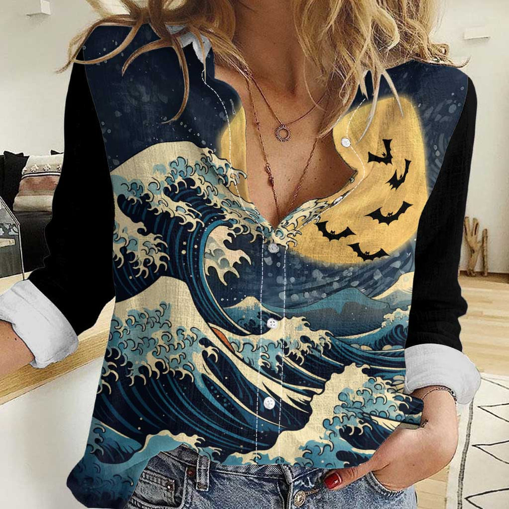 Kanagawa Wave Janpan Halloween Women Casual Shirt Japan Art Style