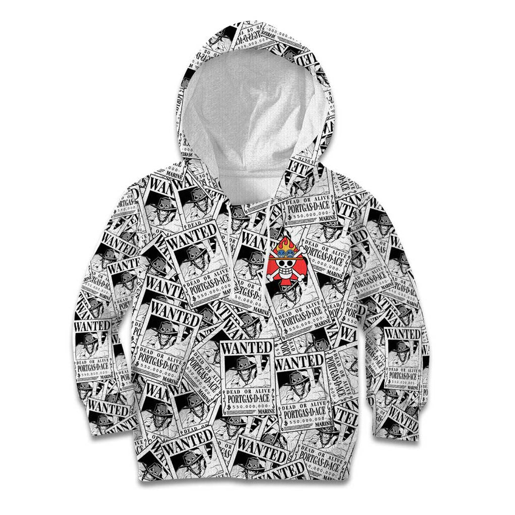 Portgas D. Ace Wanted - One Piece Kid Hoodie Anime Style