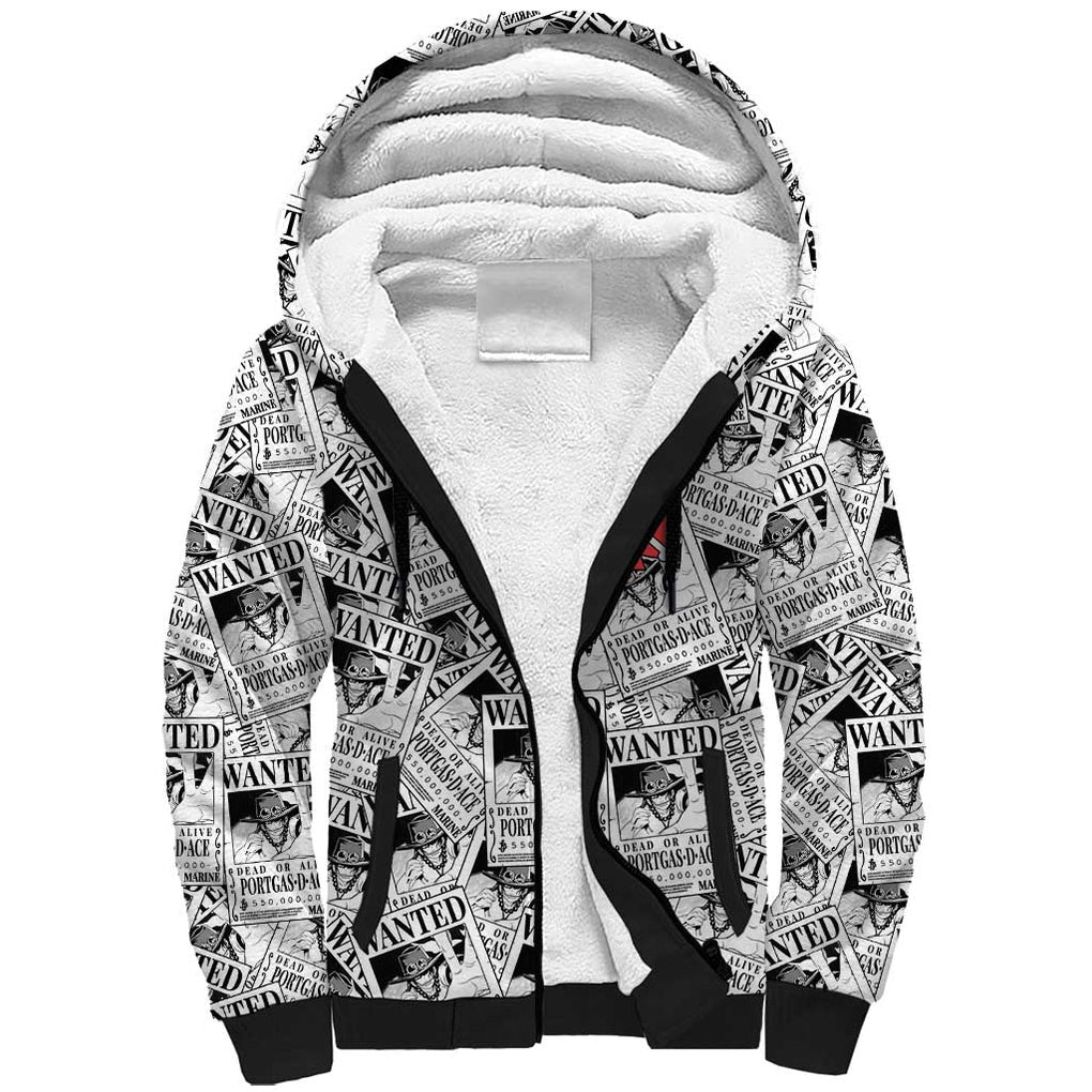 Portgas D. Ace Wanted - One Piece Sherpa Hoodie Anime Style