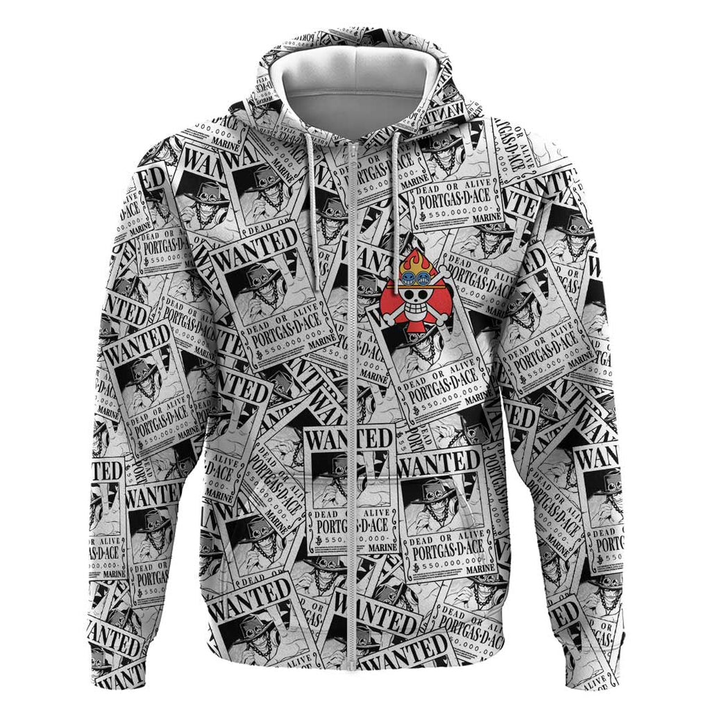 Portgas D. Ace Wanted - One Piece Zip Hoodie Anime Style