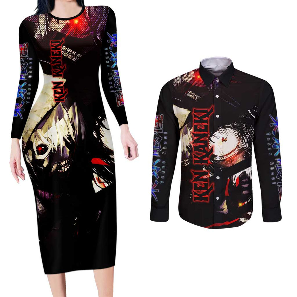 Kaneki Ken Tokyo Ghoul Grunge Couples Matching Long Sleeve Bodycon Dress and Long Sleeve Button Shirt Anime Style