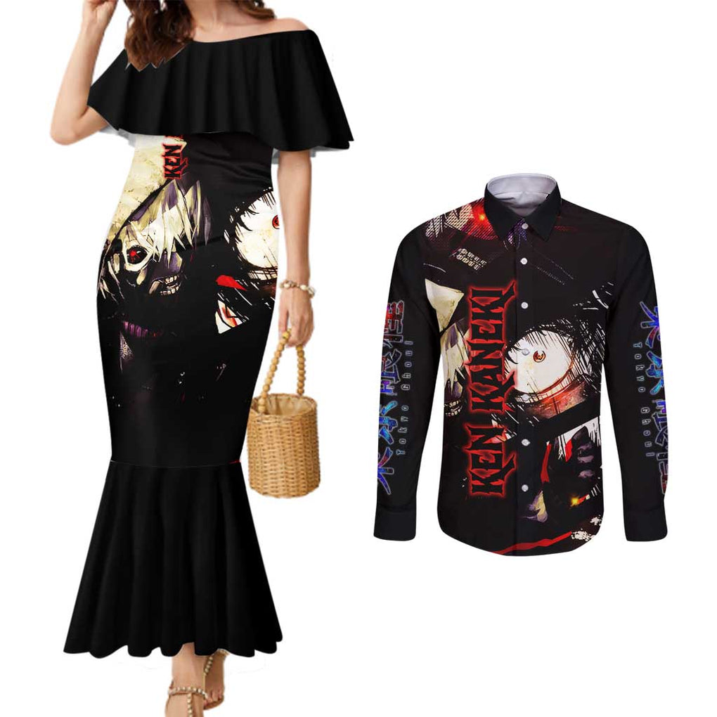 Kaneki Ken Tokyo Ghoul Grunge Couples Matching Mermaid Dress and Long Sleeve Button Shirt Anime Style