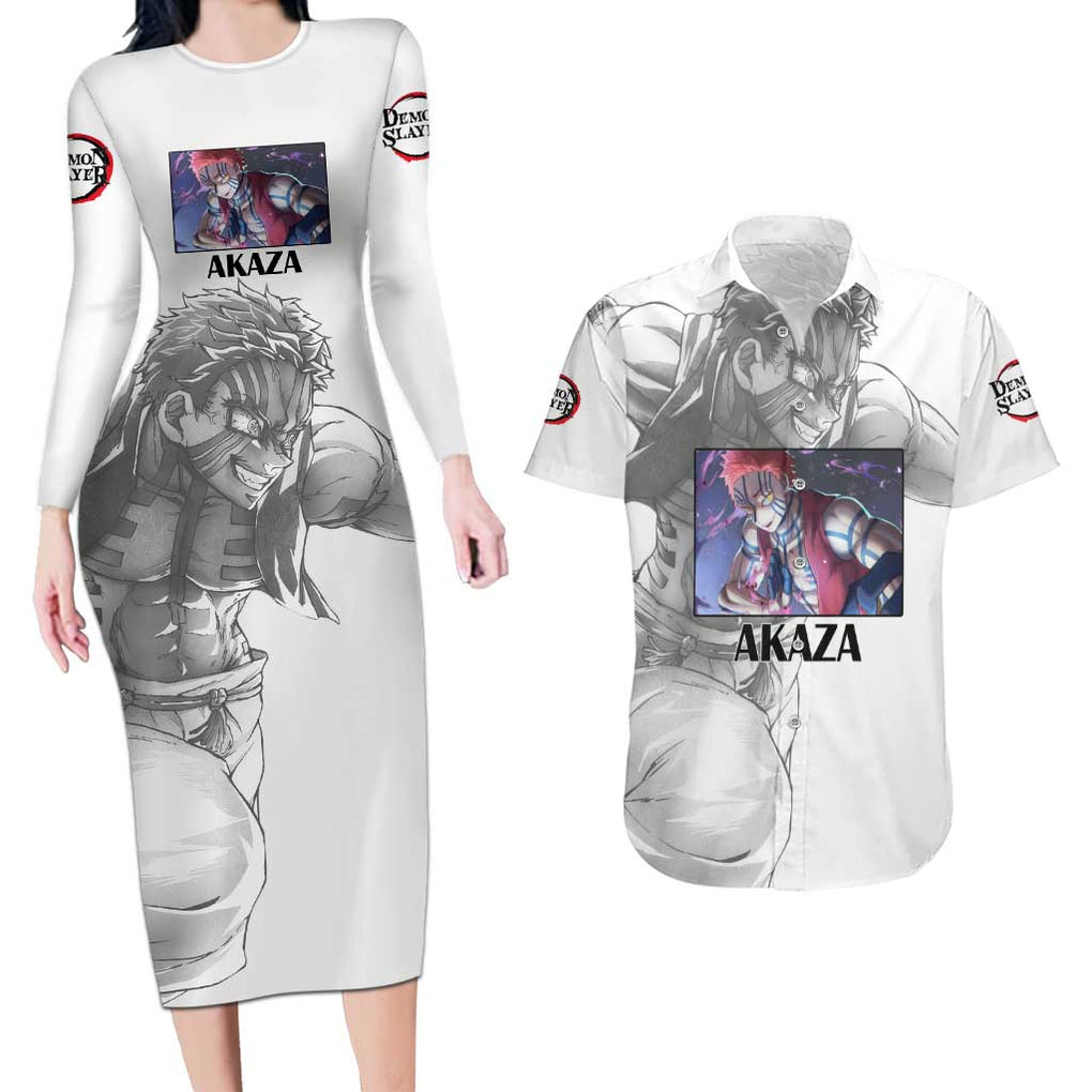 Akaza - Demon Slayer - Kimesu no Yaiba Couples Matching Long Sleeve Bodycon Dress and Hawaiian Shirt Japan Art Style