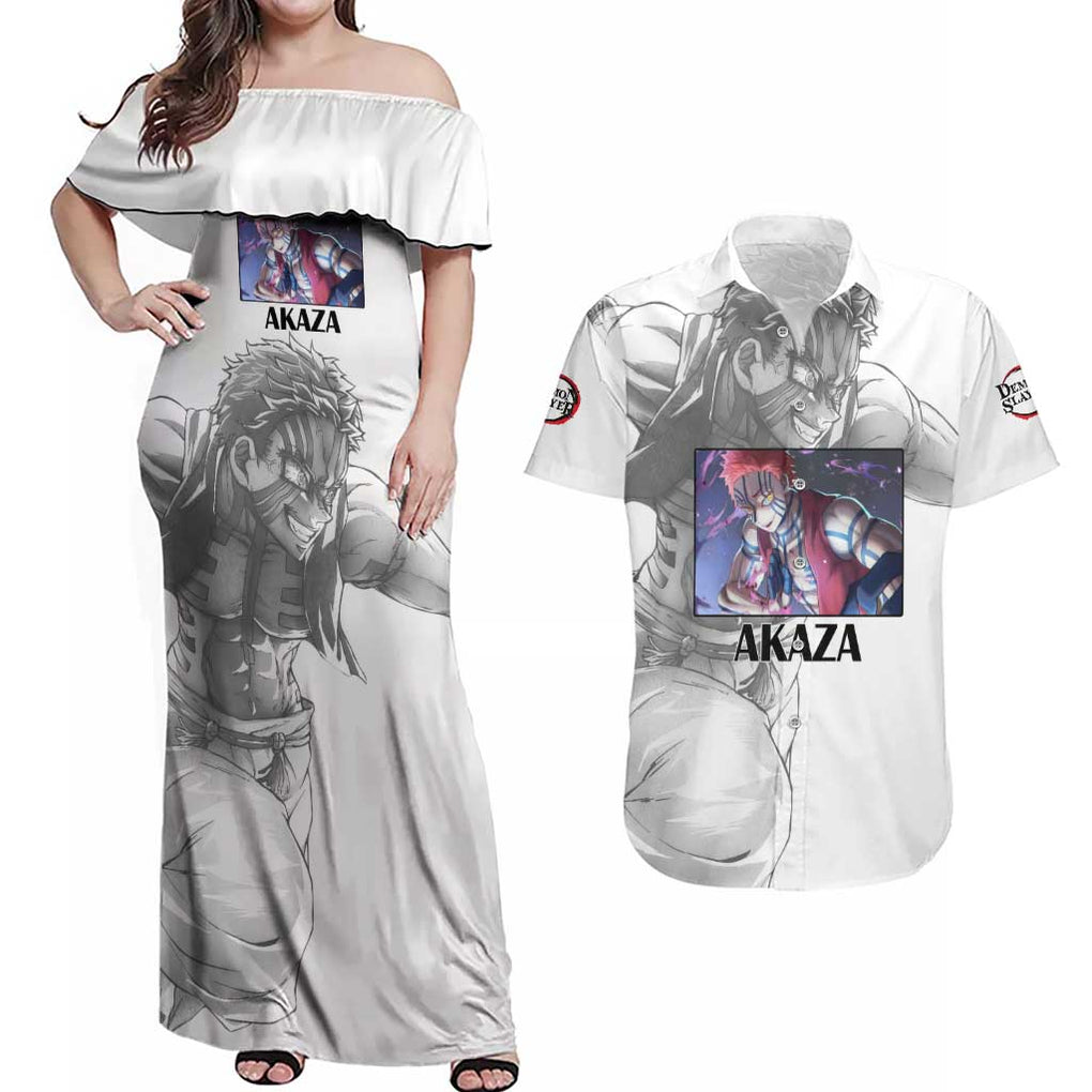 Akaza - Demon Slayer - Kimesu no Yaiba Couples Matching Off Shoulder Maxi Dress and Hawaiian Shirt Japan Art Style