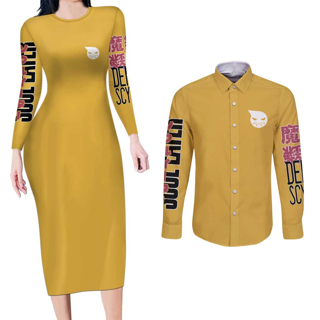 Soul Evans Soul Eater Couples Matching Long Sleeve Bodycon Dress and Long Sleeve Button Shirt Anime Style