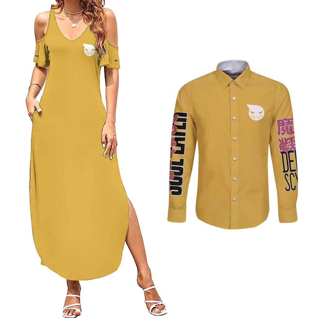 Soul Evans Soul Eater Couples Matching Summer Maxi Dress and Long Sleeve Button Shirt Anime Style