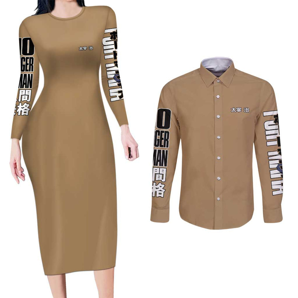 Osamu Dazai Bungou Stray Dogs Couples Matching Long Sleeve Bodycon Dress and Long Sleeve Button Shirt Anime Style