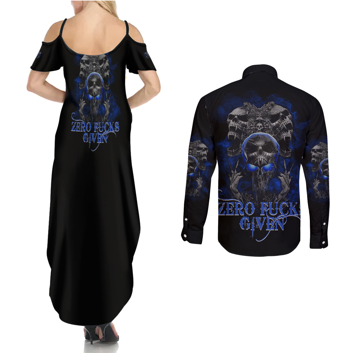 skull-butterfly-demon-zero-fck-given-couples-matching-summer-maxi-dress-and-long-sleeve-button-shirt