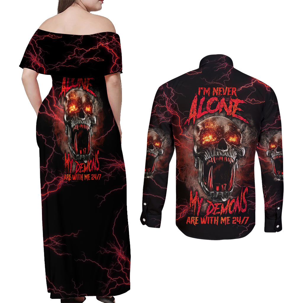 im-never-alone-skull-demon-couples-matching-off-shoulder-maxi-dress-and-long-sleeve-button-shirt