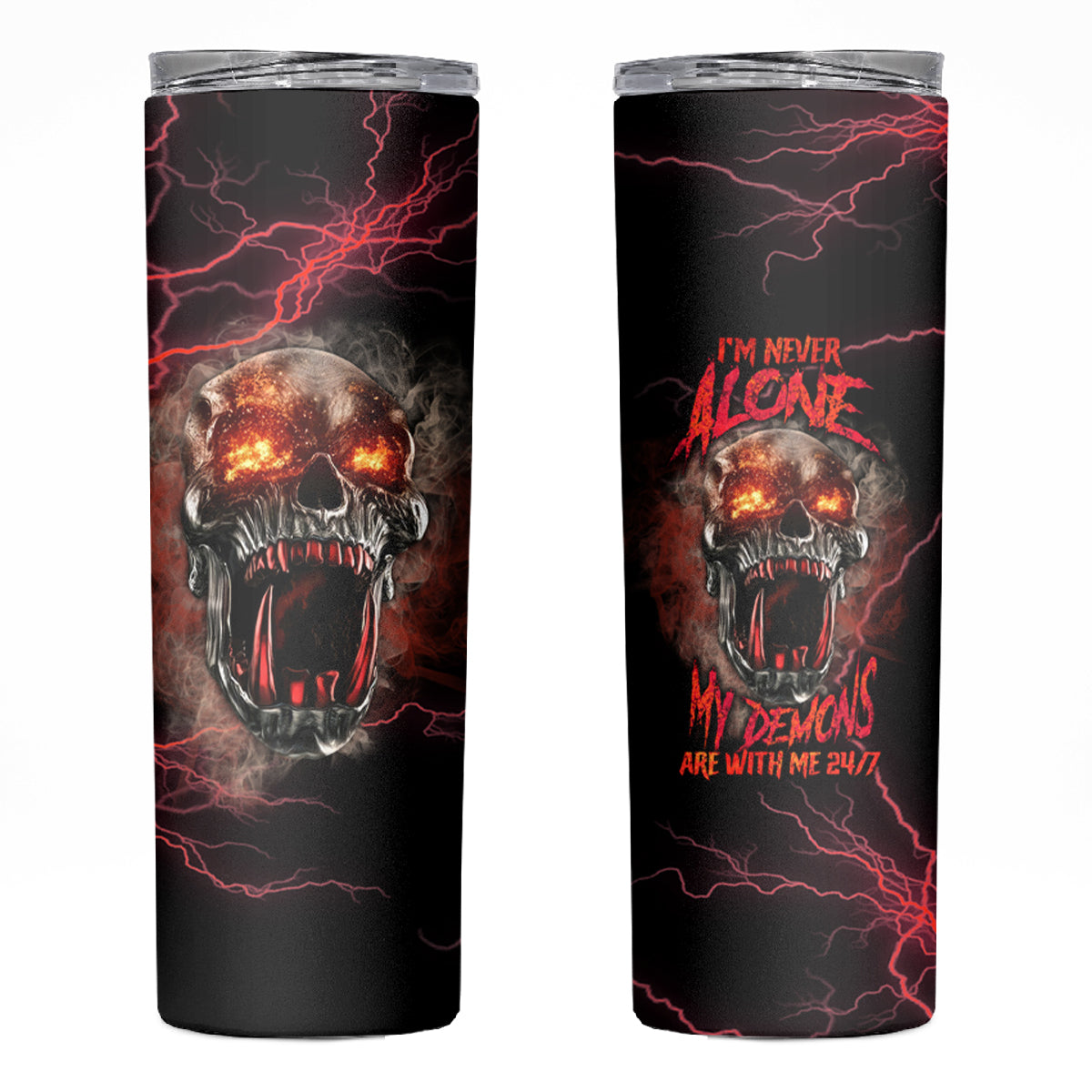 I'm Never Alone Skull Demon Skinny Tumbler