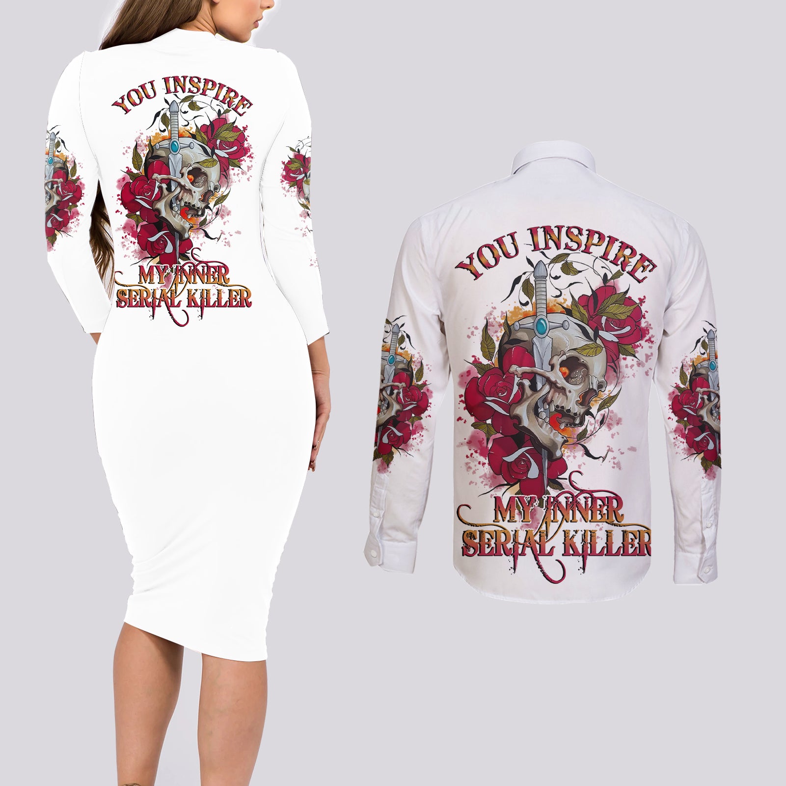 you-inspire-my-inner-serial-k-skull-rose-couples-matching-long-sleeve-bodycon-dress-and-long-sleeve-button-shirt