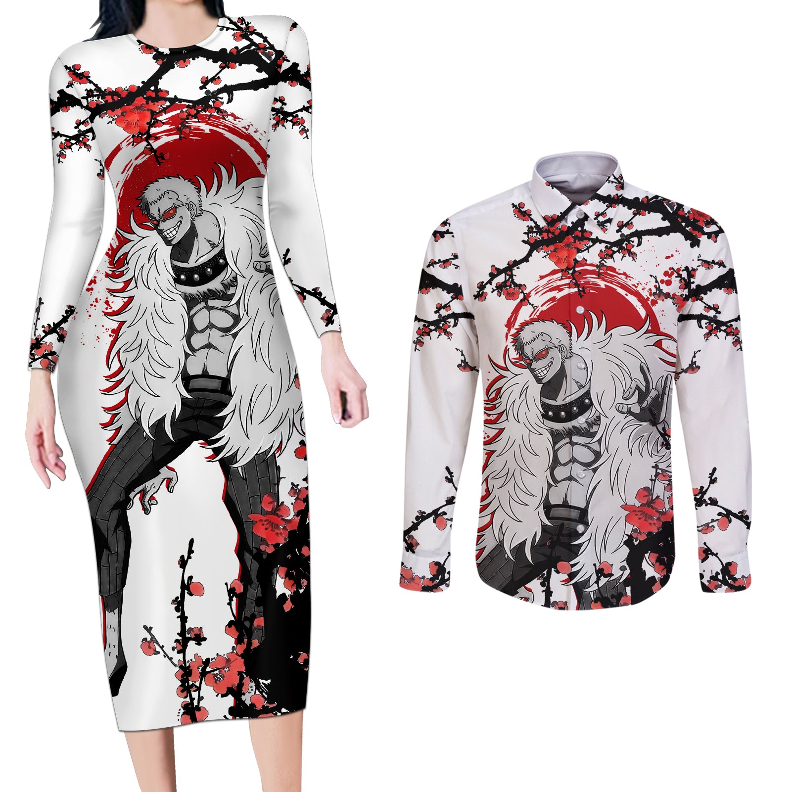 Donquixote - Japan Style Anime Couples Matching Long Sleeve Bodycon Dress and Long Sleeve Button Shirt