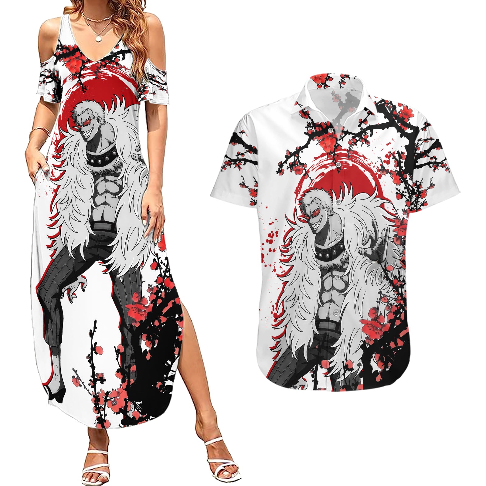 Donquixote - Japan Style Anime Couples Matching Summer Maxi Dress and Hawaiian Shirt