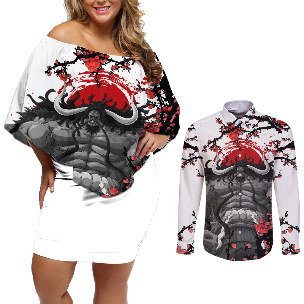 Kaido - Japan Style Anime Couples Matching Off Shoulder Short Dress and Long Sleeve Button Shirt