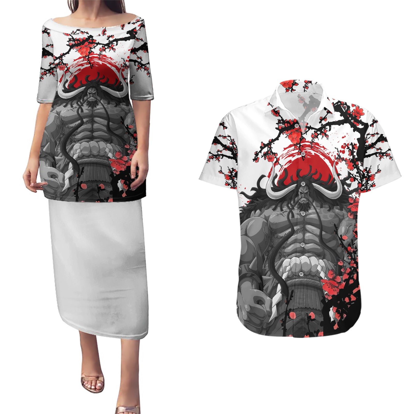 Kaido - Japan Style Anime Couples Matching Puletasi and Hawaiian Shirt