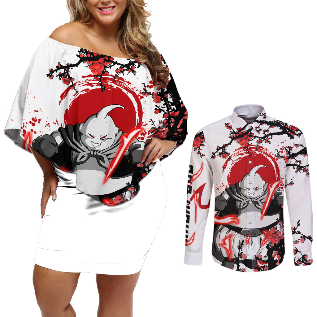 Majin Buu - Japan Style Anime Couples Matching Off Shoulder Short Dress and Long Sleeve Button Shirt