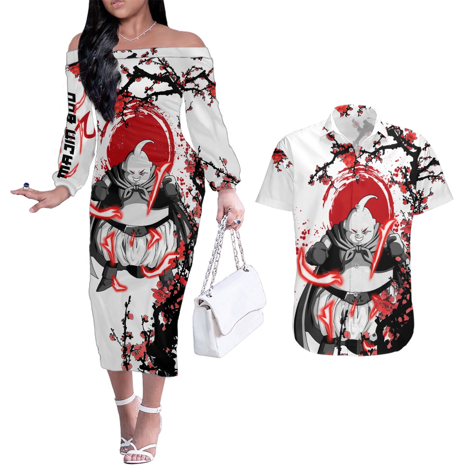 Majin Buu - Japan Style Anime Couples Matching Off The Shoulder Long Sleeve Dress and Hawaiian Shirt