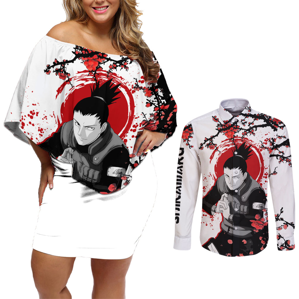 Shikamaru - Japan Style Anime Couples Matching Off Shoulder Short Dress and Long Sleeve Button Shirt