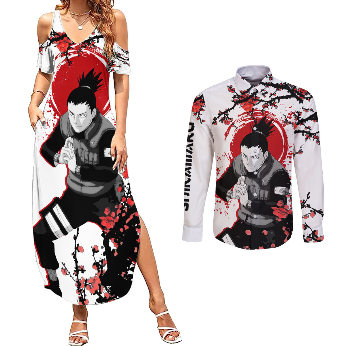 Shikamaru - Japan Style Anime Couples Matching Summer Maxi Dress and Long Sleeve Button Shirt