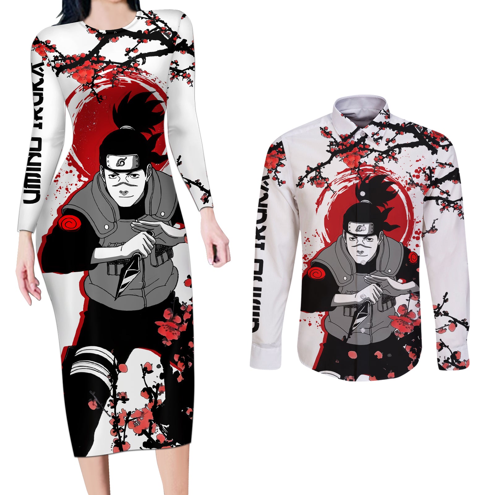 Umino Iruka - Japan Style Anime Couples Matching Long Sleeve Bodycon Dress and Long Sleeve Button Shirt