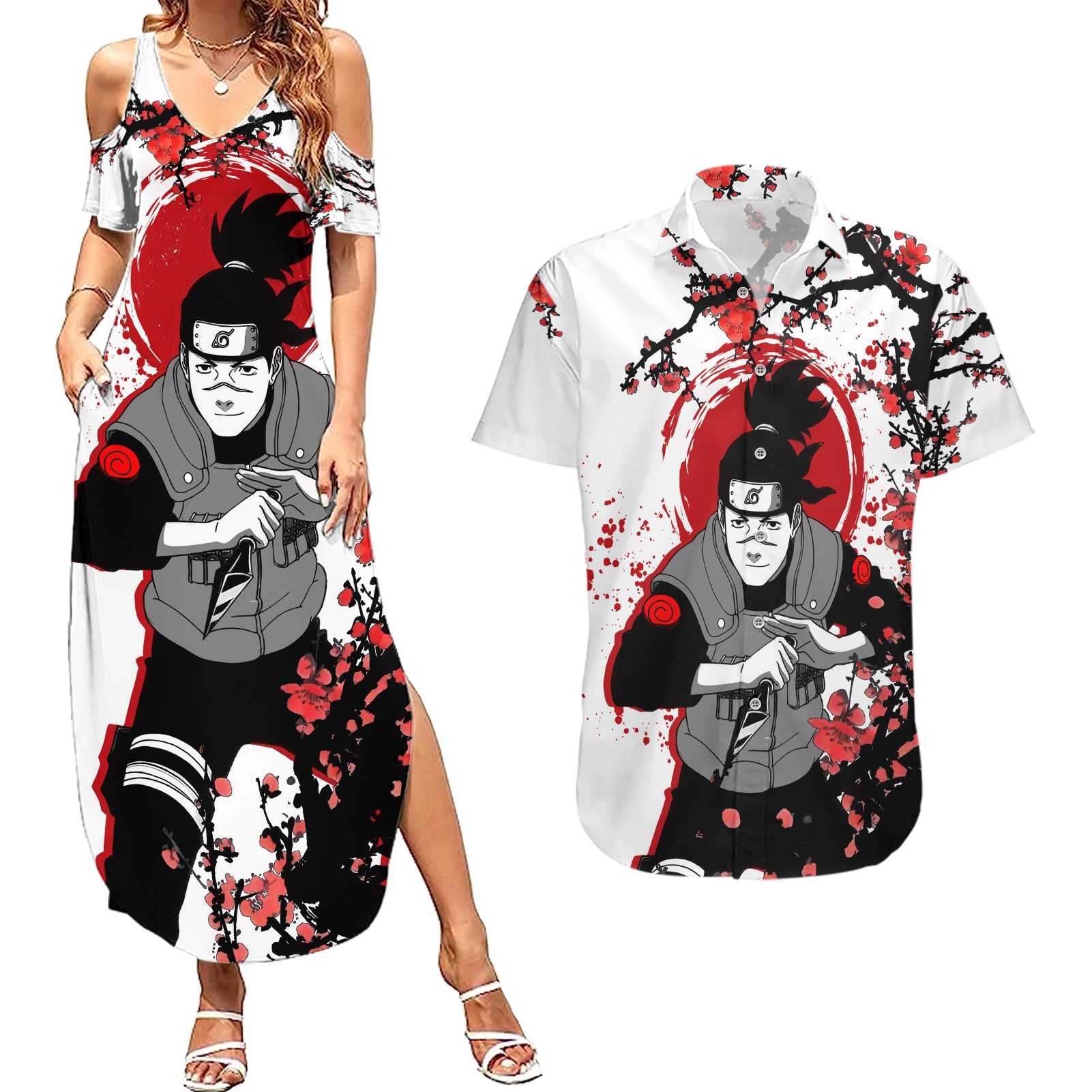 Umino Iruka - Japan Style Anime Couples Matching Summer Maxi Dress and Hawaiian Shirt