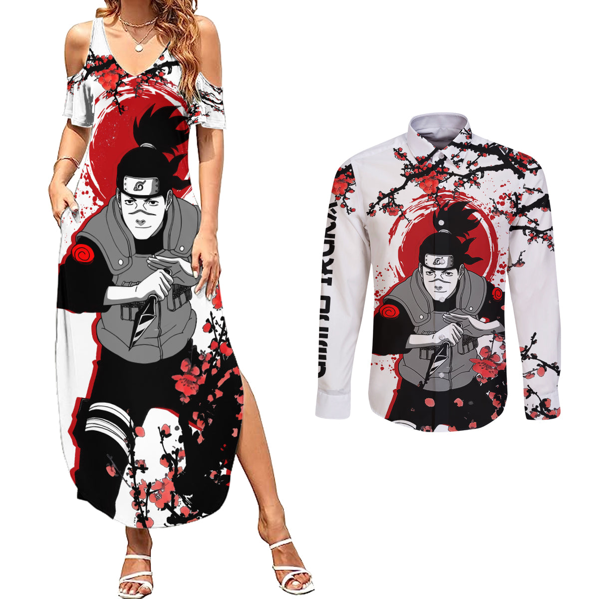 Umino Iruka - Japan Style Anime Couples Matching Summer Maxi Dress and Long Sleeve Button Shirt