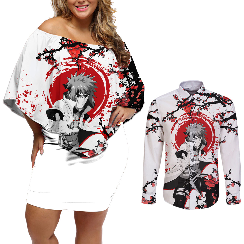 Minato Namikaze - Japan Style Anime Couples Matching Off Shoulder Short Dress and Long Sleeve Button Shirt