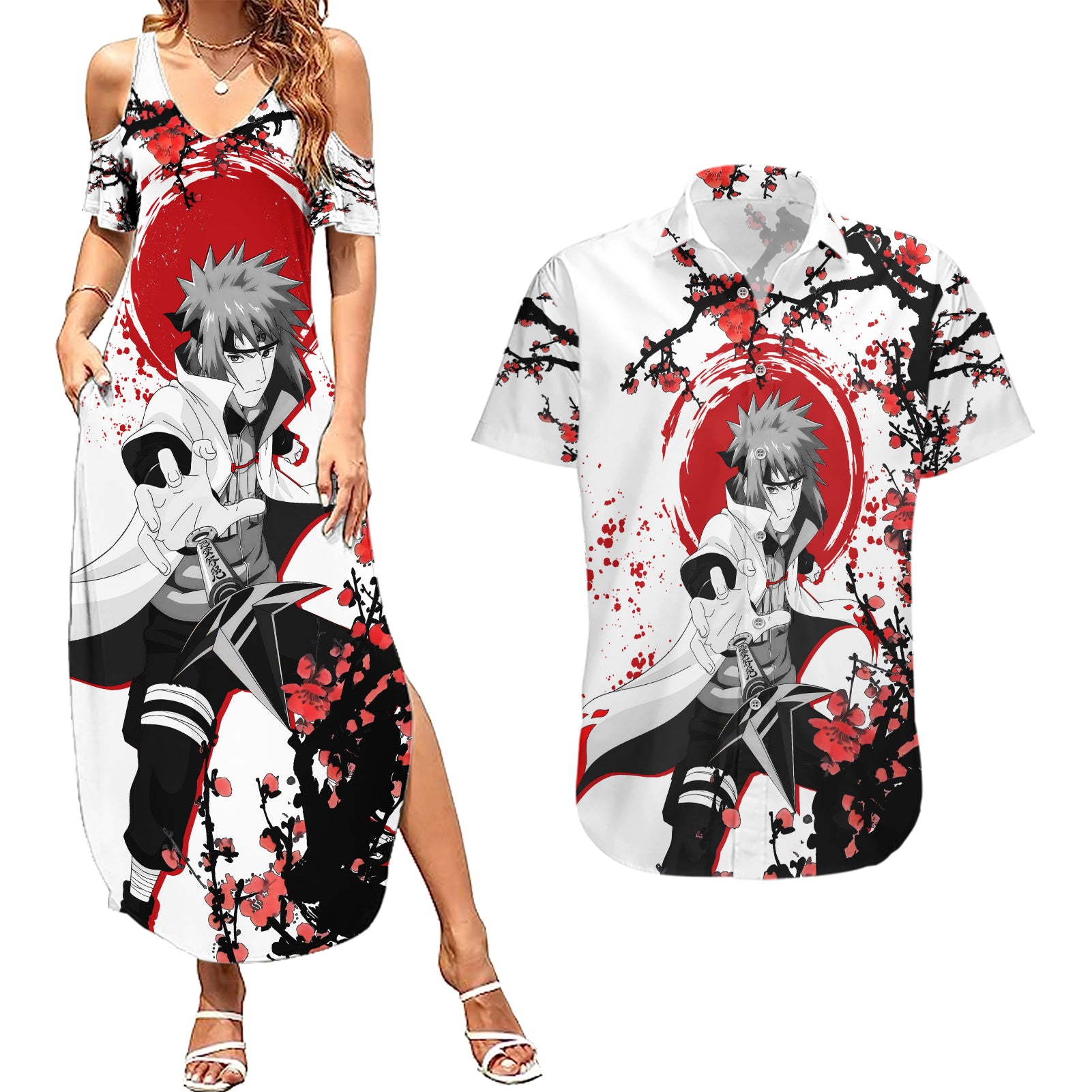 Minato Namikaze - Japan Style Anime Couples Matching Summer Maxi Dress and Hawaiian Shirt