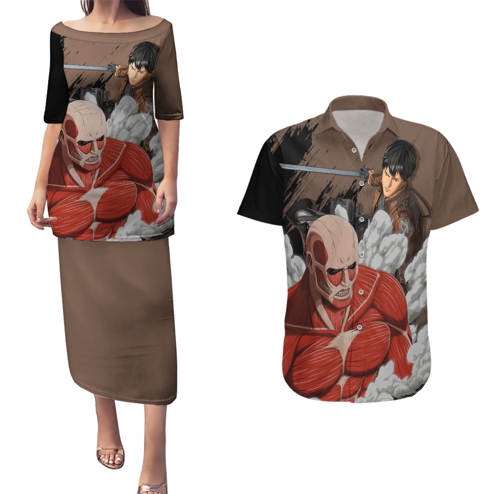 Giant Titan - Attack On Titan Couples Matching Puletasi and Hawaiian Shirt Attack On Titan