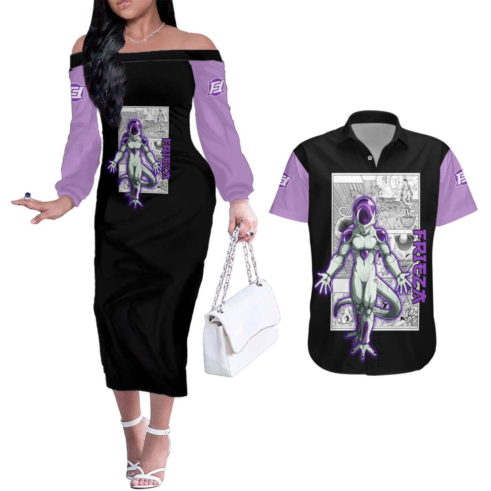 Frieza Couples Matching Off The Shoulder Long Sleeve Dress and Hawaiian Shirt Dragon Ball Mix Anime Manga