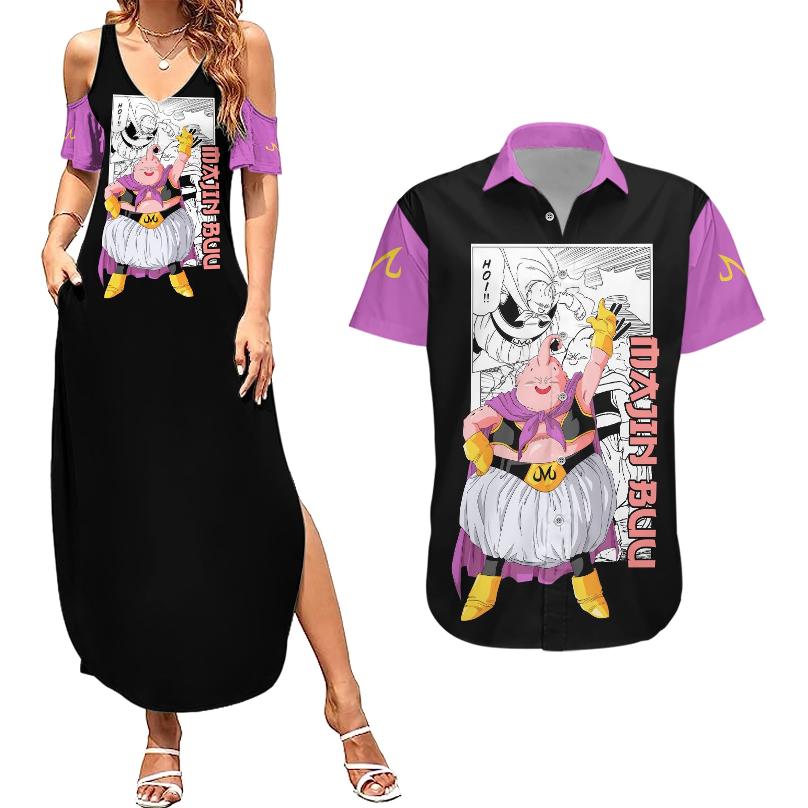 Majin Buu Couples Matching Summer Maxi Dress and Hawaiian Shirt Dragon Ball Mix Anime Manga