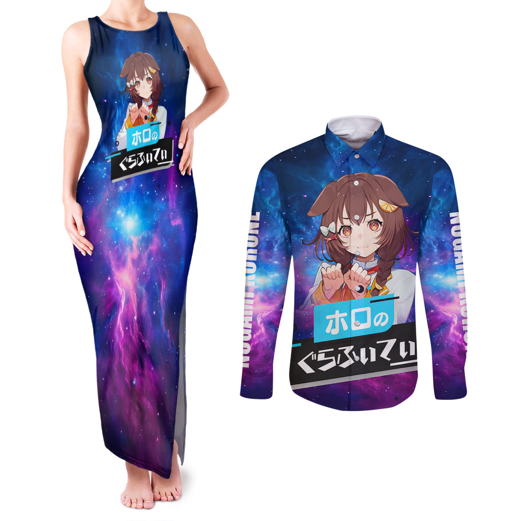 Inugami Korone Holo Live Couples Matching Tank Maxi Dress and Long Sleeve Button Shirt Galaxy Style