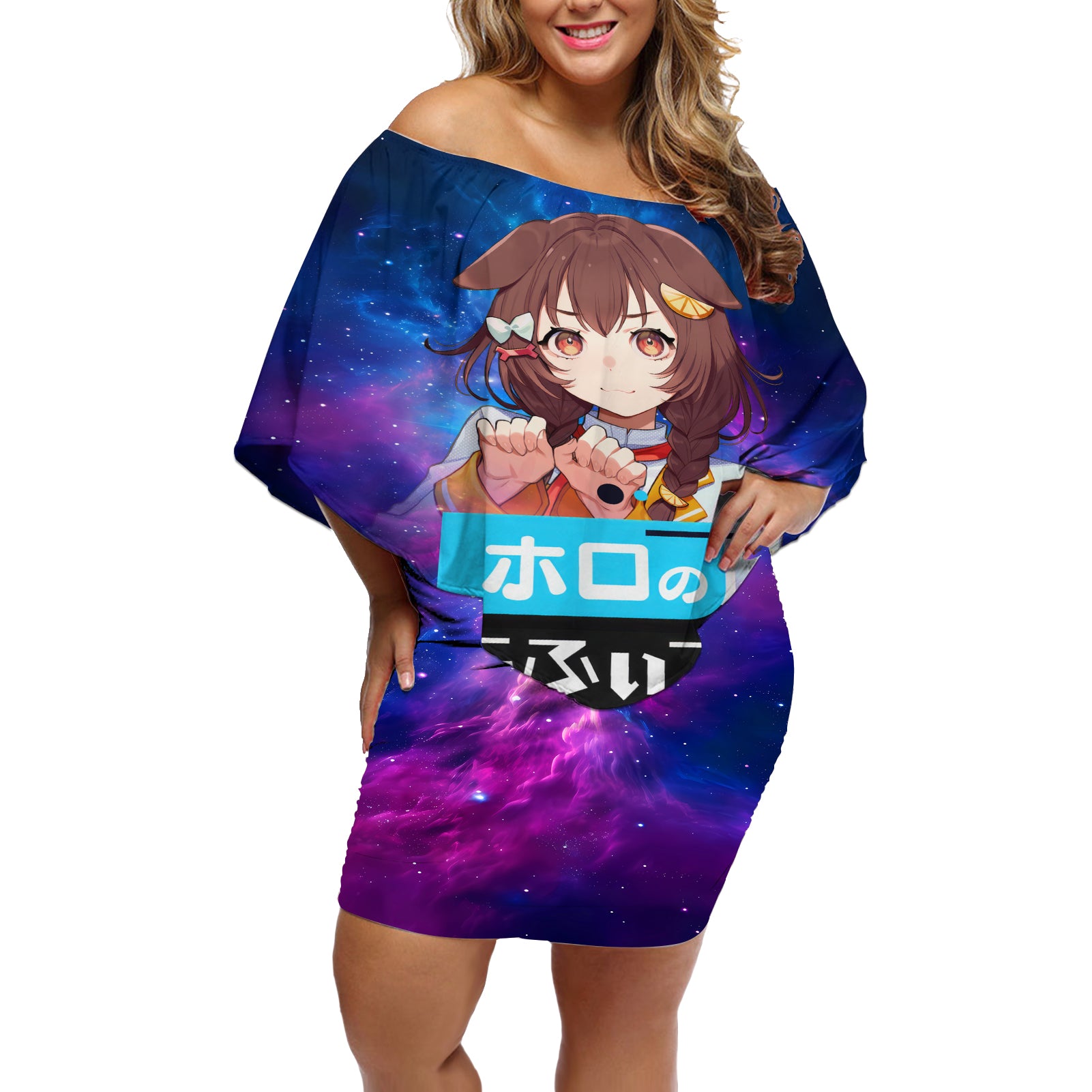 Inugami Korone Holo Live Off Shoulder Short Dress Galaxy Style